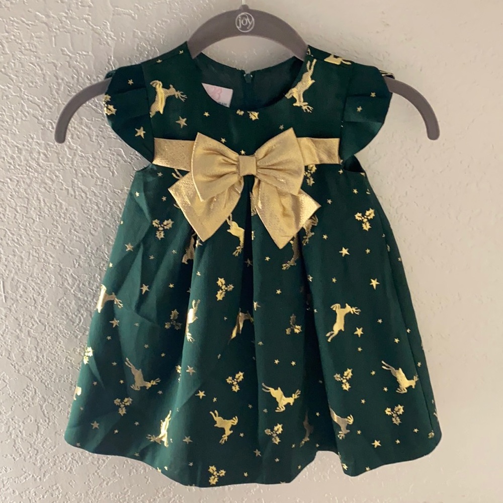 Bonnie Jean Christmas Dress with Gold Bow